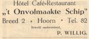 advertentie - Hotel Café-Restaurant ''t Onvolmaakte Schip'