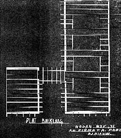 Tekening bovenaanzicht met balklaag 1935