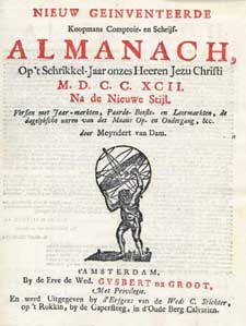 Titelpagina van de Almanach voor het jaar 1792 door Meyndert van Dam.