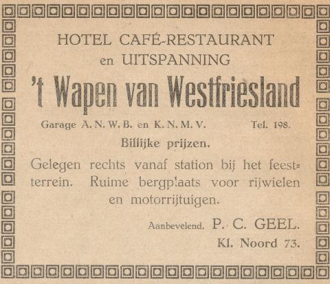 advertentie - Het Wapen van Westfriesland hotel-restaurant
