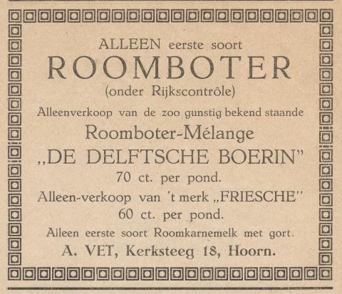 advertentie - A. Vet - Alleen eerste soort Roomboter