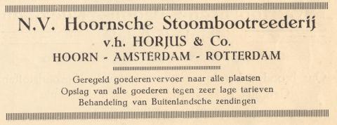advertentie - N.V. Hoornsche Stoombootreederij  -  v.h. Horjus & Co.