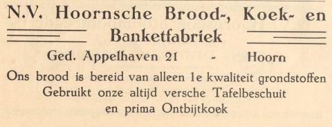 advertentie - N V Hoornsche Brood-, Koek- en Banketfabriek