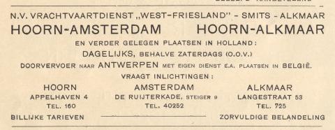 advertentie - N.V. Vrachtvaartdienst West-Friesland Smits Alkmaar
