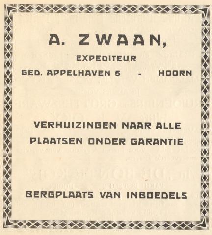 advertentie - Expediteur A. Zwaan