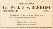 advertentie - Fa. Wed. S. v. Berkum - Boekhandel en religieuse artikelen