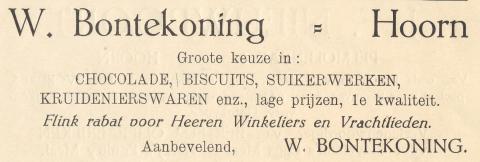 advertentie - Kruidenierswaren W. Bontekoning