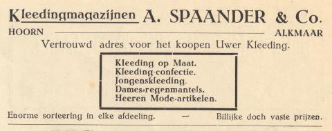 advertentie - Kleedingmagazijnen  A. Spaander & Co.