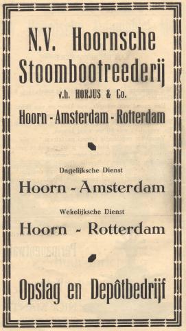 advertentie - N.V. Hoornsche Stoombootreederij - v.h. Horjus & Co.