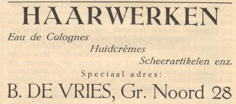 advertentie - B. de Vries -  Haarwerken
