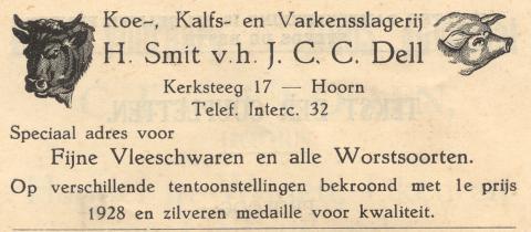 advertentie - H. Smit v.h. J. C. C. Dell -  Koe kalfs en varkensslagerij