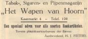 advertentie - Sigarenmagazijn 'Het Wapen van Hoorn' - H. J. Pieters