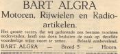 advertentie - Bart Algra -  Motoren, Rijwielen en Radioartikelen