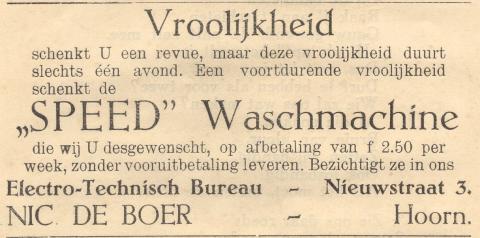 advertentie - Nic de Boer - Electro-Technisch Bureau