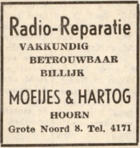 advertentie - Moeijes & Hartog - Radio Reparatie