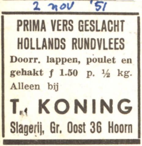 advertentie - T. Koning  - Slagerij