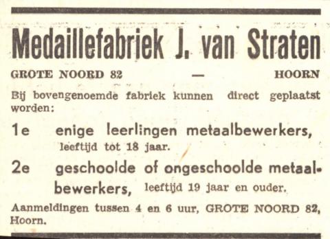 advertentie - Medaillefabriek J. van Straten