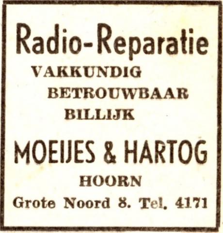 advertentie - Moeijes & Hartog  -  Radio-Reparatie