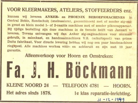advertentie - Fa. J. H. Böckmann  (Naaimachines)