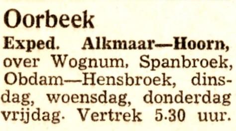 advertentie - Oorbeek  -  Exped. Alkmaar-Hoorn