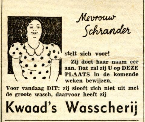 advertentie - Kwaad's wasserij   (Mevrouw Schrander stelt zich voor!)
