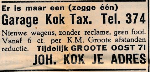 advertentie - Garage Kok Tax. tel. 374