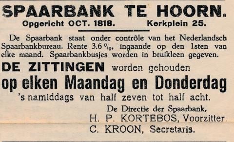 advertentie - Spaarbank te Hoorn.