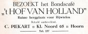 advertentie - Bondscafe 't Hof van Holland C. Piekart