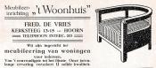 advertentie - Meubileer-inrichting 't Woonhuis, Fred. de Vries