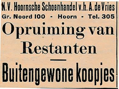 advertentie - N.V. Hoornsche Schoenhandel v.h. A.  De Vries