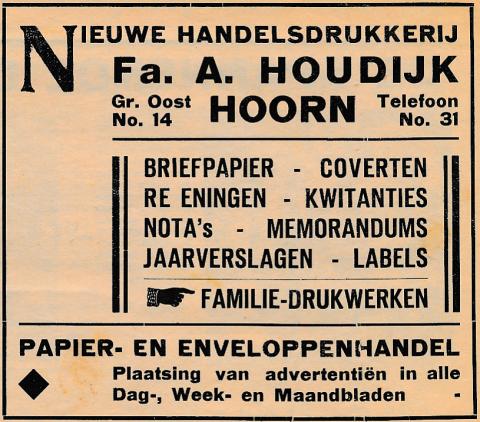 advertentie - Handelsdrukkerij A. Houdijk